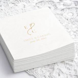 Elegant Wedding Monogrammed Logo Names Date Gold Foil Napkins