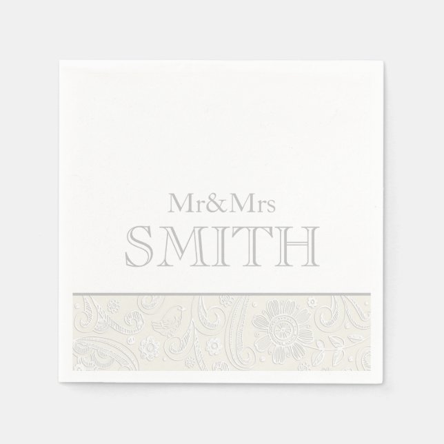 Elegant Wedding Mr & Mrs NAME grey white Napkin (Front)
