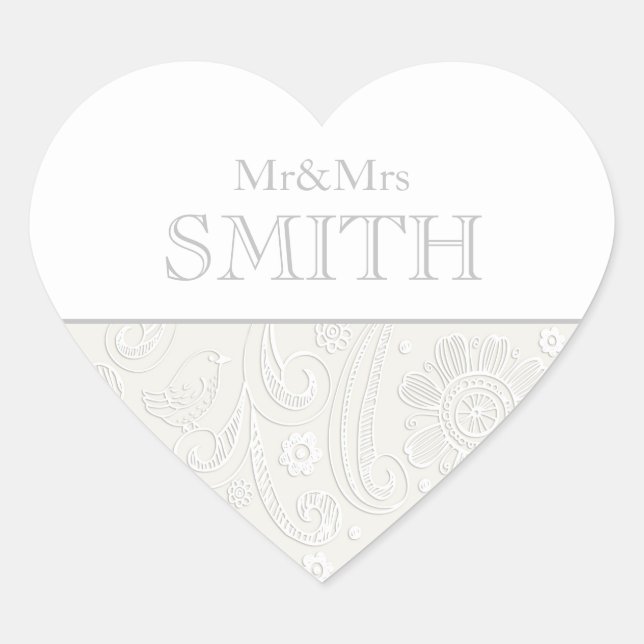 Elegant Wedding Mr & Mrs Personalised Heart Name Heart Sticker (Front)
