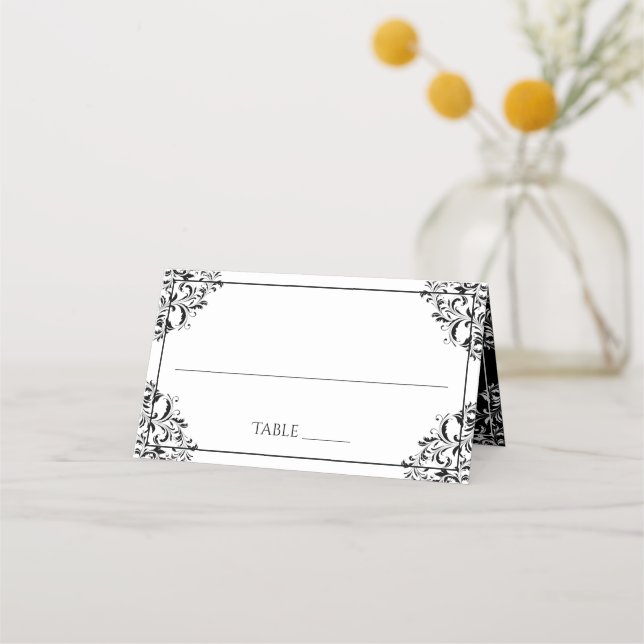 Elegant Wedding Name Cards | Nadine (Black) (Front)