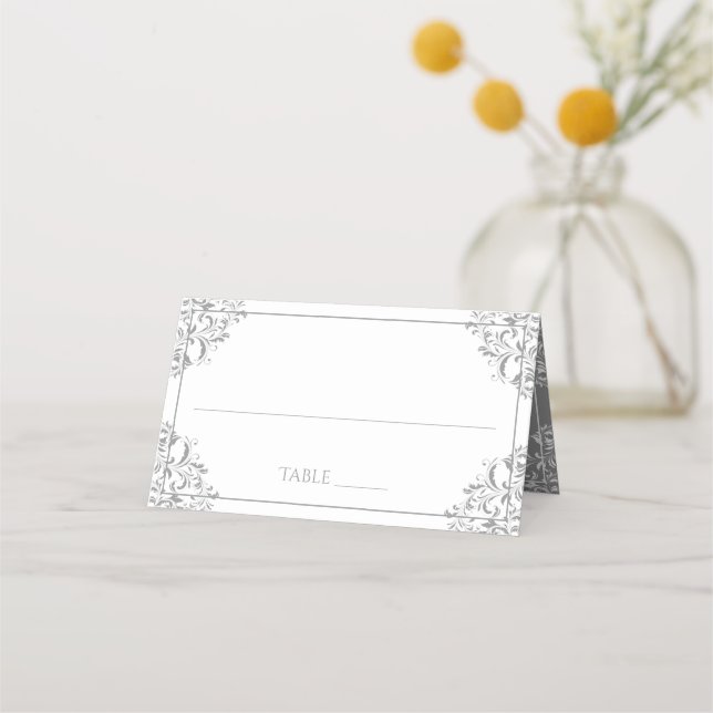 Elegant Wedding Name Cards | Nadine (Grey / Grey) (Front)