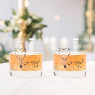 Elegant Wedding Name Hot Air Balloon Personalised Whiskey Glass