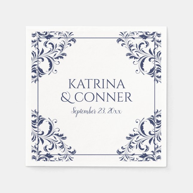 Elegant Wedding Napkins | Nadine (Navy Blue) 2 (Front)