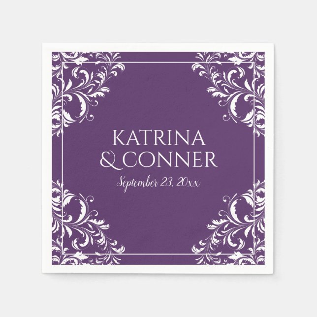 Elegant Wedding Napkins | Nadine (Plum / Purple) 2 (Front)