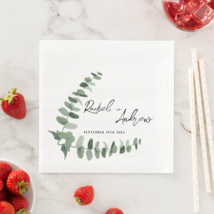 Elegant Wedding Napkins with eucalyptus design  