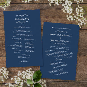 Elegant Wedding Navy Blue Modern Ceremony Program
