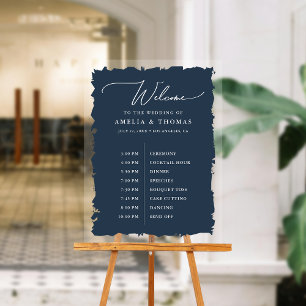 Elegant Wedding Navy Blue Welcome and Timeline Acrylic Sign