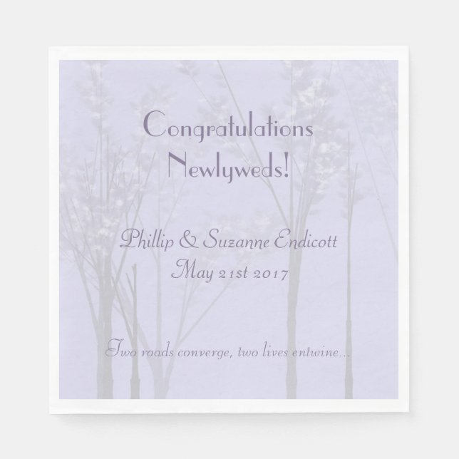 Elegant Wedding Newlyweds Lavender Tree Art Napkin (Front)