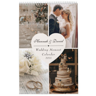 Elegant  Wedding Newlyweds Photo Collage 2026 Calendar