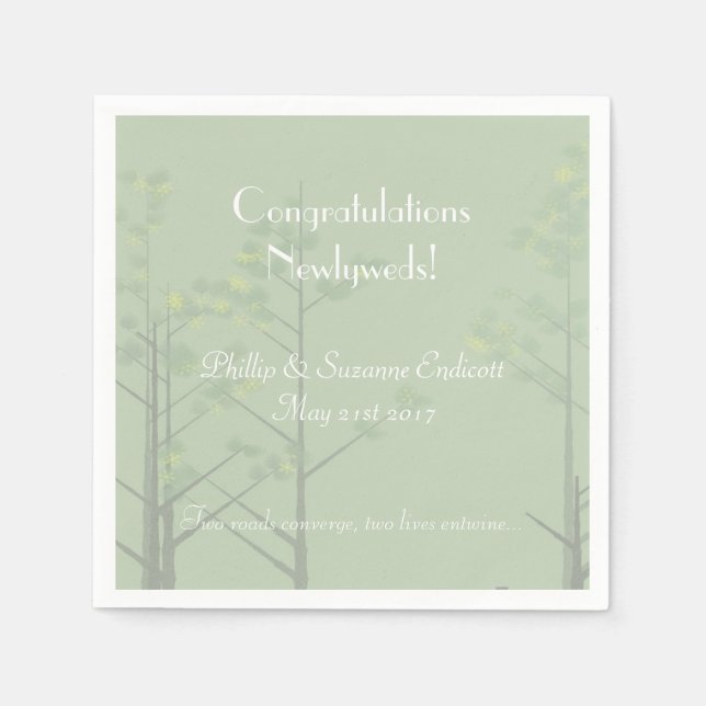 Elegant Wedding Newlyweds Sage Green Tree Art Napkin (Front)