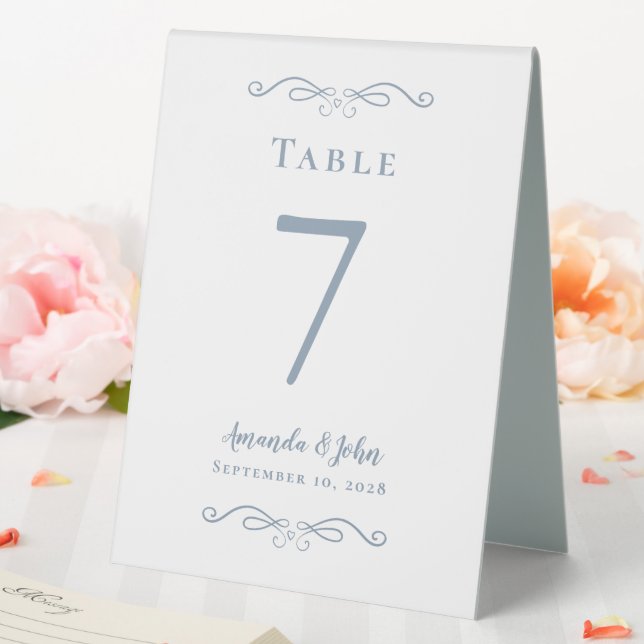 Elegant Wedding Number Calligraphy Chic Dusty Blue (In SItu (Wedding))