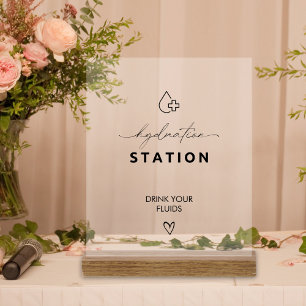 Elegant Wedding Nurse Hydration Station Drink Wood Acrylic Sign