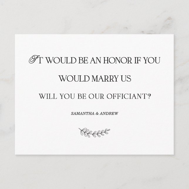 Elegant Wedding Officiant Personalised Card (Front)