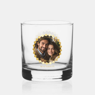 Elegant Wedding or Anniversary Couple Photo Name Whiskey Glass