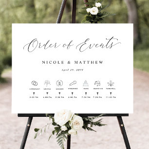 Elegant Wedding Order of Events Sign with Timeline