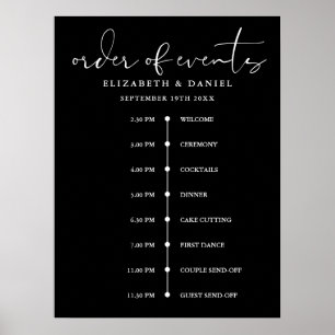 Elegant Wedding Order Of Events Timeline Sign