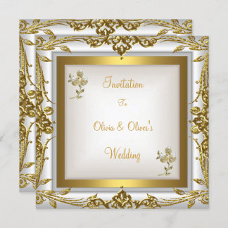 Elegant Wedding Ornate Floral White Gold Invitation