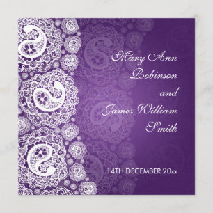 Elegant Wedding Paisley Lace Purple Invitation
