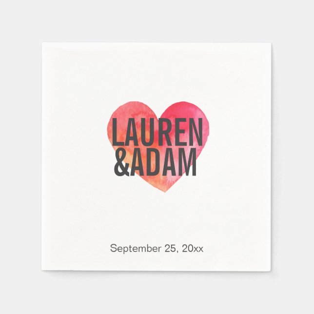 Elegant wedding paper napkins | Watercolor heart (Front)