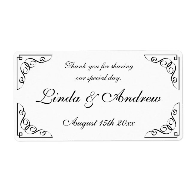 Elegant wedding party favour water bottle labels (Front)
