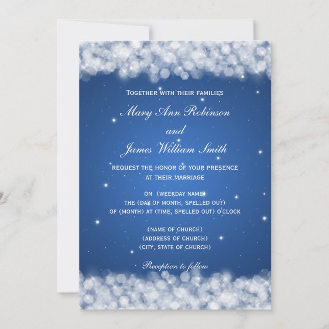 Elegant Wedding Party Sparkle Blue Invitation (Front)