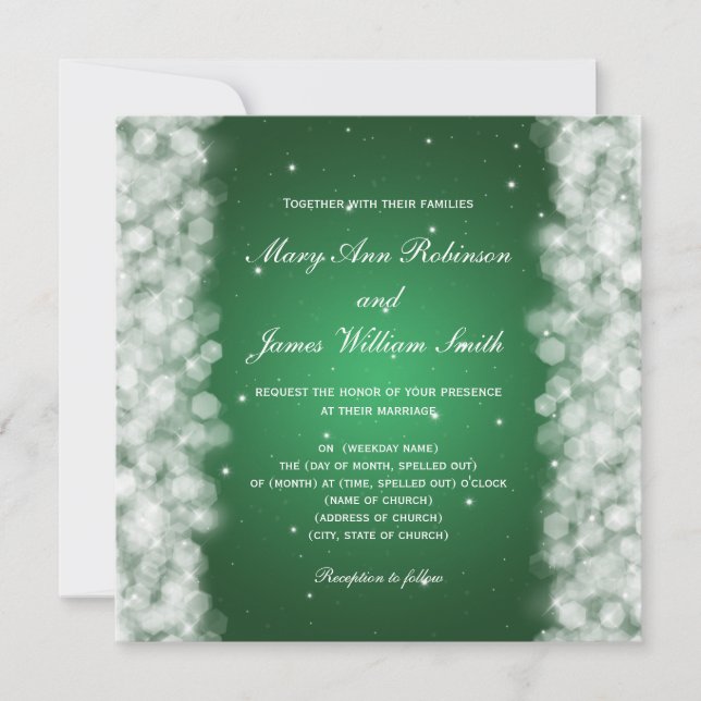 Elegant Wedding Party Sparkle Emerald Green Invitation (Front)
