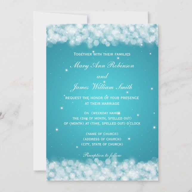 Elegant Wedding Party Sparkle Turquoise Invitation (Front)