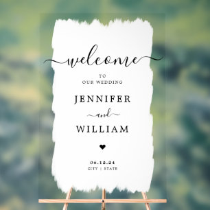 Elegant Wedding Party Welcome Paint White Black Acrylic Sign