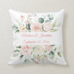 Elegant Wedding Personalised Floral Keepsake Cushion<br><div class="desc">Personalised wedding keepsake pillow.  Names and date of wedding.  I love the muted watercolor pink. Absolutely beautiful.  Perfect for bridal shower or wedding gift.</div>