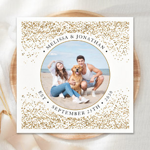 Elegant Wedding Personalised Gold Glitter Photo  Napkin