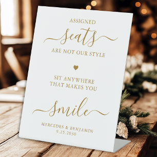 Elegant Wedding Personalised Gold Pick A Seat Pedestal Sign