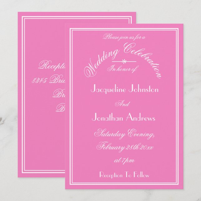  Elegant Wedding Personalised Names Chic Pink  Invitation (Front/Back)