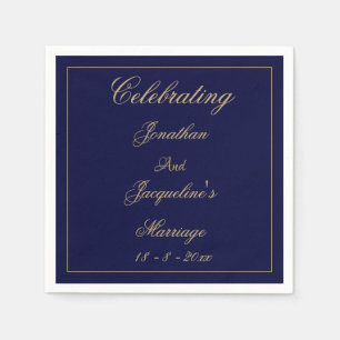 Elegant Wedding Personalised Navy Blue Gold Paper Napkin