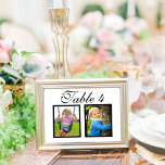 Elegant Wedding Photo Black White Table Number<br><div class="desc">Elegant and unique custom wedding table number cards feature childhood photos of the bride and groom at an age that corresponds with the table number. To customise: type in the table number, click "change" by the default photos to upload your own digital or scanned photos, and add that individual table...</div>