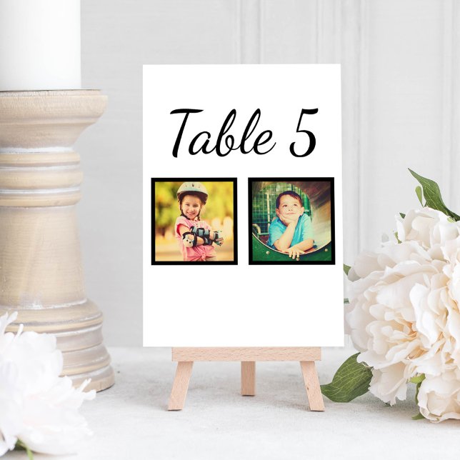 Elegant Wedding Photo Black White Table Number (Creator Uploaded)