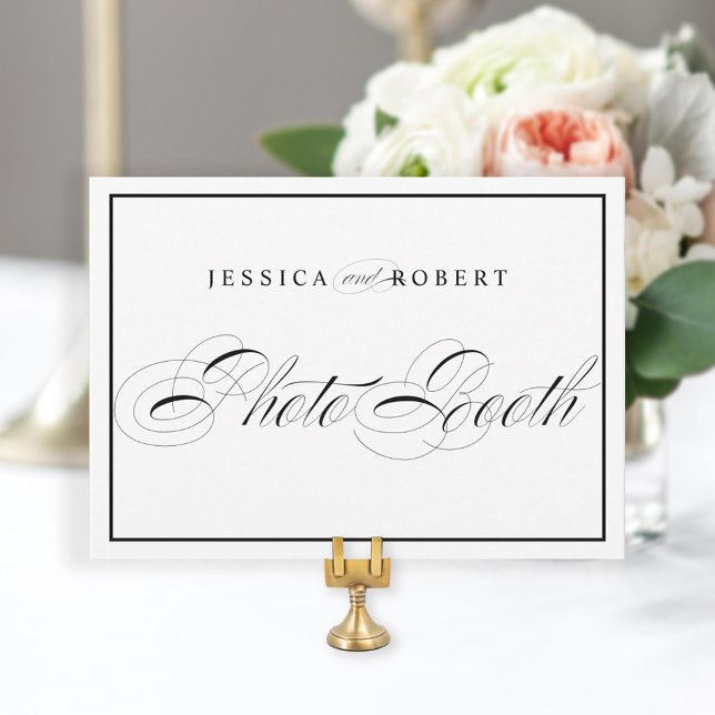 Elegant Wedding Photo Booth Sign Black Border (Creator Uploaded)