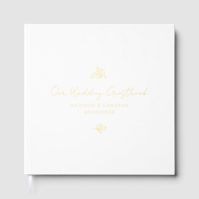 Elegant Wedding Photo Botanical Calligraphy Gold  Guest Book (Front)