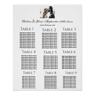 Elegant Wedding Photo Calligraphy Seating Chart 