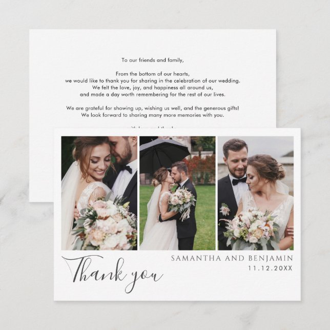 Elegant Wedding  Photo Collage Thank You Card (Front/Back)