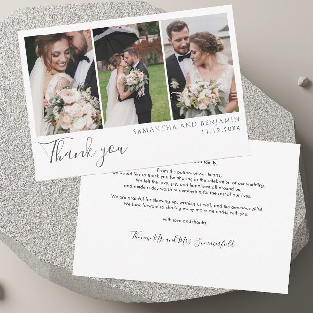 Elegant Wedding  Photo Collage Thank You Card (Elegant Wedding Photo Collage Thank You Note Card)