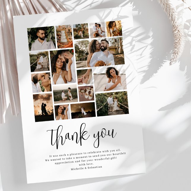 Elegant Wedding Photo Collage Thank You Card (Creator Uploaded)