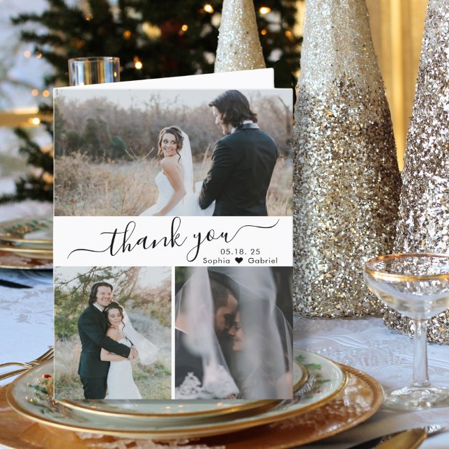 Elegant Wedding Photo Collage Thank You Card (Creator Uploaded)