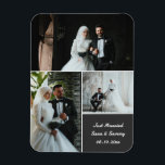 Elegant Wedding Photo Collage With Custom Names Magnet<br><div class="desc">Celebrate your special day with this elegant and fully customisable wedding photo magnet. Featuring a beautiful 3-photo collage layout and editable text for names, wedding date, and message, this keepsake magnet makes the perfect wedding favour, thank you gift, or memento for guests and family. Personalise it in seconds: - add...</div>