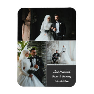 Elegant Wedding Photo Collage With Custom Names Magnet