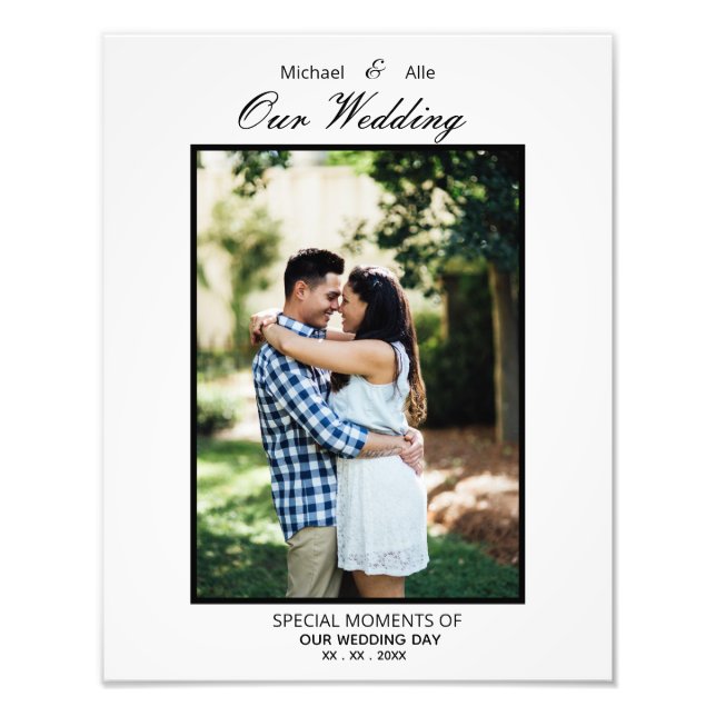 Elegant Wedding Photo Enlargement Wall Art Print (Front)