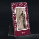 Elegant Wedding Photo Frameless Picture Easel Plaque<br><div class="desc">A tabletop plaque with a built-in easel features your favourite photo surrounded with a beautiful border of white foliage, dots and berries on a burgundy background. CHANGE the background colour to MATCH your photo. CHANGE the FOREVER text to anything - TIP: put your text between the two squares to retain...</div>