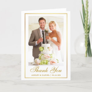 Elegant Wedding Photo Gold Frame Fold Thank You Card