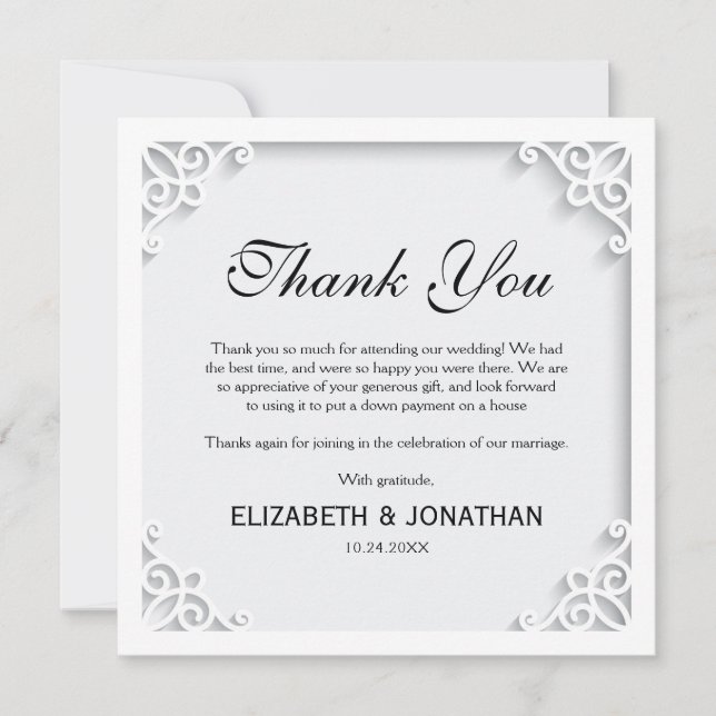 Elegant Wedding Photo Gratitude Thank You Card (Front)