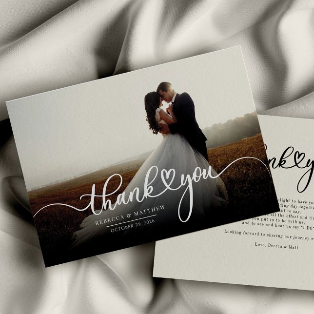 Elegant Wedding Photo Hand-Lettered Thank You Card (Creator Uploaded)