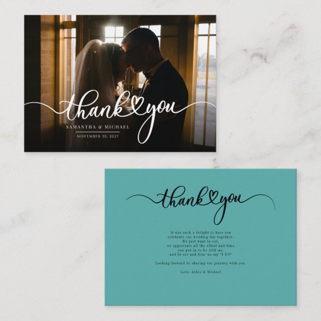 Elegant Wedding Photo Hand-Lettered Thank You Card (Front/Back)